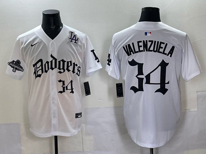 Men Los Angeles Dodgers 34 Valenzuela white Nike 2025 MLB jersey 001